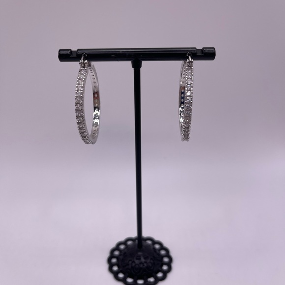 Sterling Silver CZ Hoop Earrings - Picture 3 of 5